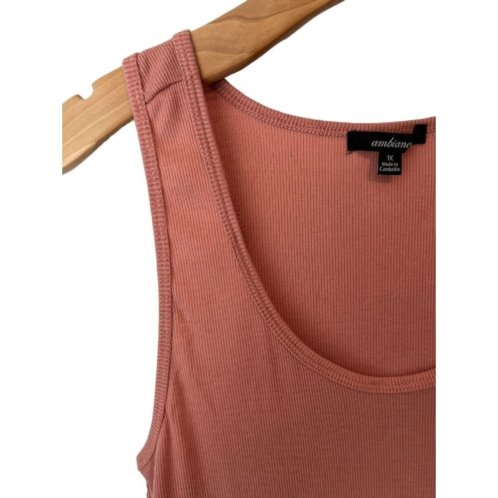 Ambiance Plus Size 3X Tank Top Blush Ribbed Knit Cotton Blend - Picture 3 of 8